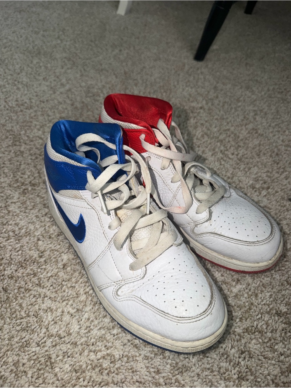 Jordan White High-Top Sneakers with Blue & Red Accents